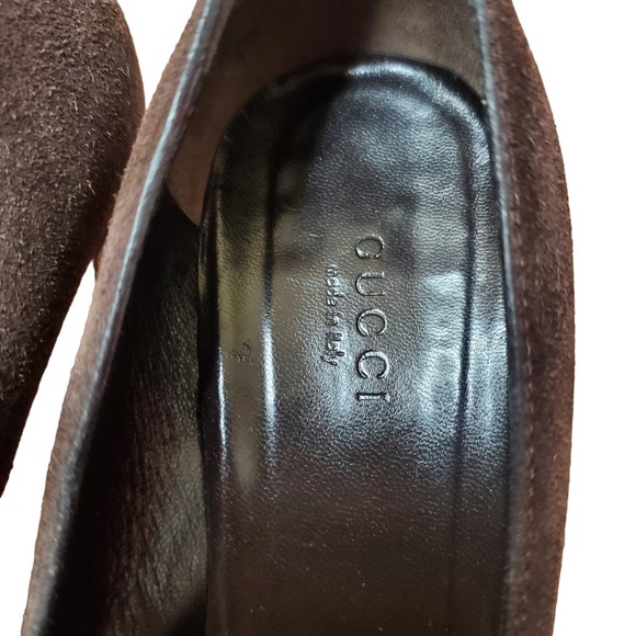Gucci Horsebit Accented Suede and Embossed Leather Pumps Heels Guccissima 7.5 B - Picture 15 of 16